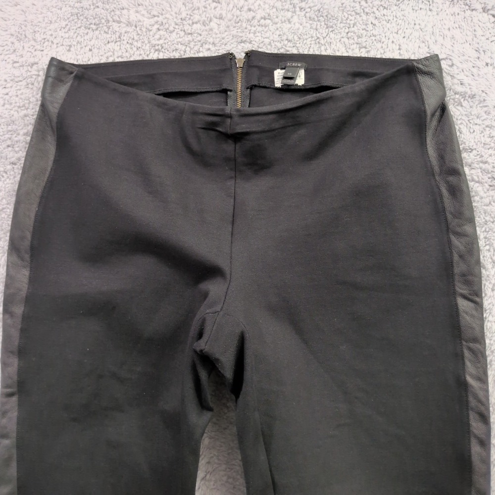 J. Crew Women's Black Size 14 Mid Rise Crop Leggings Pants Leather Trim Back Zip - Picture 3 of 16